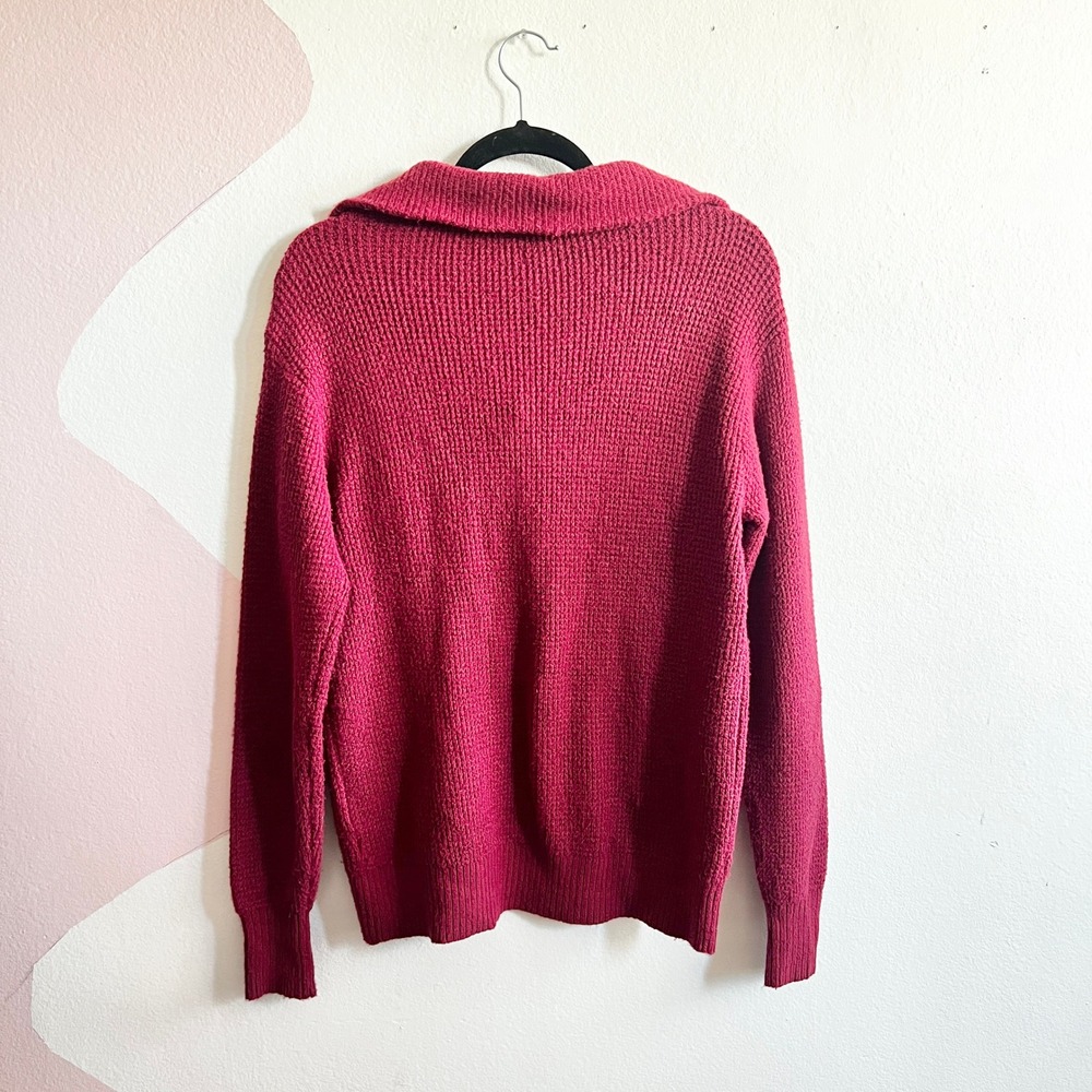 Aerie CozyUp Waffle Button Sweater Oversized Cozy Burgundy Size‎ XXS - Picture 3 of 9